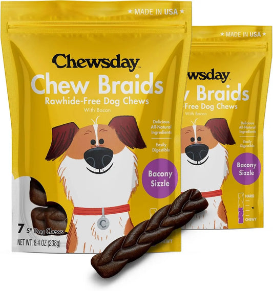 5-Inch Dog Chew Braids, Made in the USA, All Natural Rawhide-Free High
Bacony Sizzle Chew Braid: These rawhide-free braided chews have just the right combination of chewy and tough consistency that are perfect for INTERMEDIATE chewers.